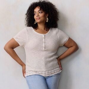 Plus Size LC Lauren Conrad Short Sleeve Henley Sweater Tee XXL NWT